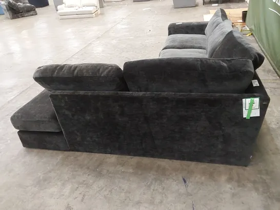 DESIGNER OPULENT CHENILLE CORNER SOFA WITH CUSHIONS - CHARCOAL 