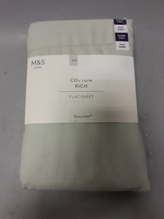 M&S COTTON RICH FLAT SHEET IN GREEN - SUPER KING