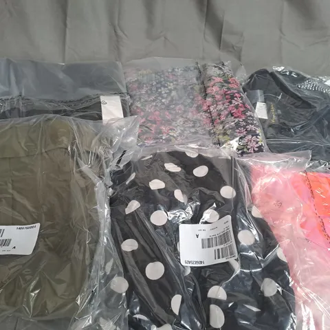 BOX OF ASSORTED CLOTHING ITEMS TOO INCLUDE COATS , TOPS, AND TROUSERS   ETC. 