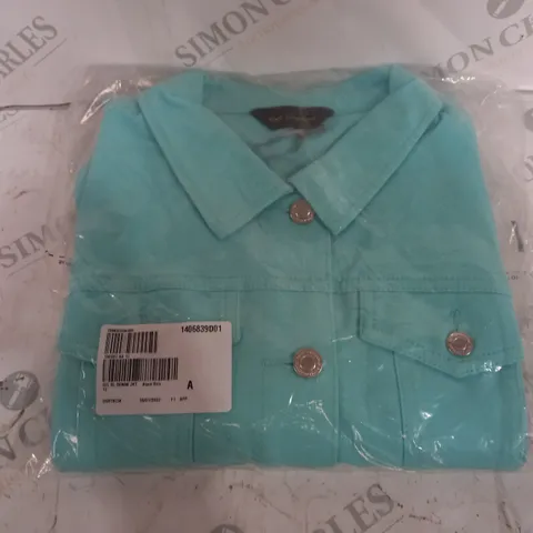 RUTH LANGSFORD TWILL DENIM STYLE JACKET IN AQUA - SIZE 12