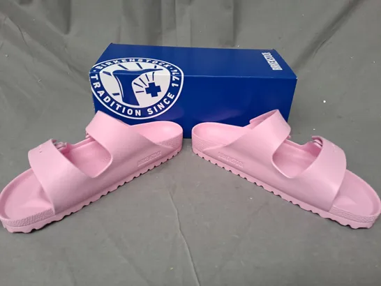 BOXED PAIR OF BIRKENSTOCK ARIZONA EVA OPEN TOE SANDALS IN PINK UK SIZE 5.5