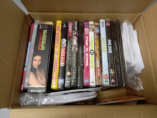 APPROXIMATELY 20 ASSORTED ADULT DVDS TO INCLUDE ONE IN THE CLINK, BEST BOY, THE REALM OF SENSES EMPIRE OF PASSION, ETC