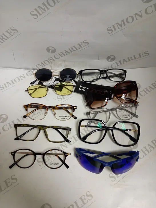 BOX OF APPROXIMATELY 20 ASSORTED PRESCRIPTION SPECTACLES & SUNGLASSES TO INCLUDE SUPERDRY, LONDON RETRO, NEW LOOK ETC 