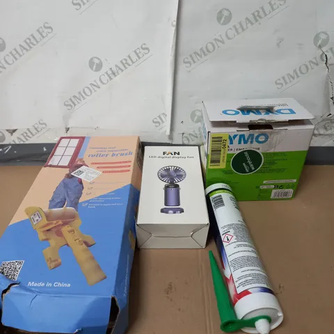 BOX OF APROXIMATELY 20 ASSORTED HOUSEHOLD ITEMS TO INCLUDE HAND FANS . ROLLER BRUSH , SILICONE , ETC 