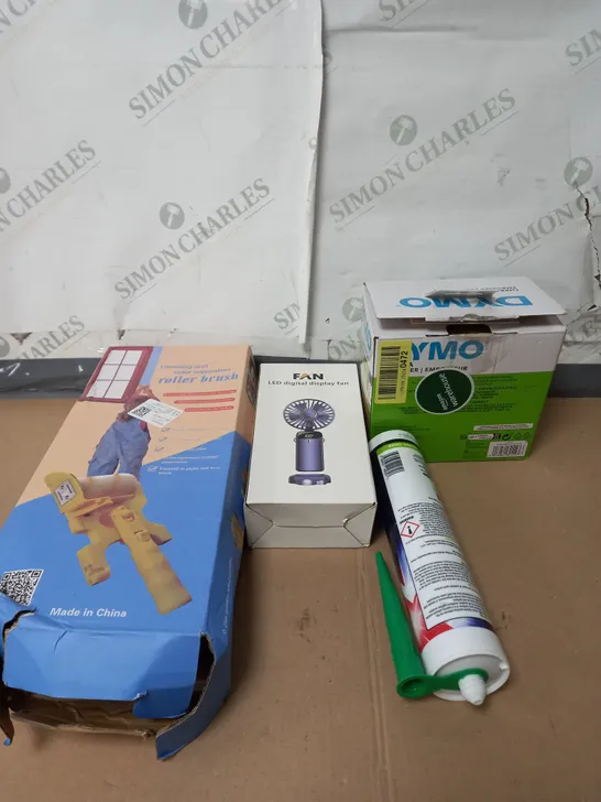 BOX OF APROXIMATELY 20 ASSORTED HOUSEHOLD ITEMS TO INCLUDE HAND FANS . ROLLER BRUSH , SILICONE , ETC 