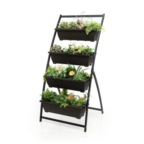 BOXED COSTWAY 4-TIER VERTICAL RAISED GARDEN BED WITH 4 CONTAINERS AND DRAINAGE HOLES