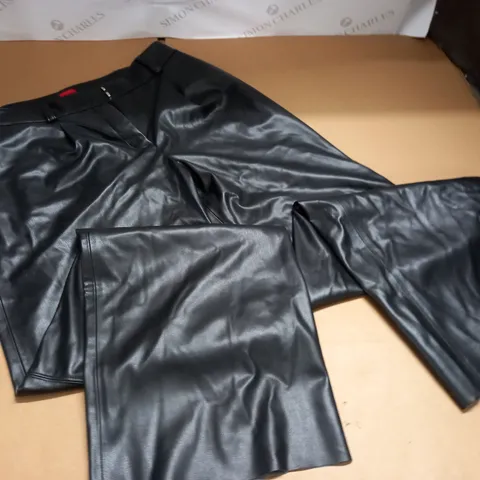 HUGO BLACK LEATHER LOOK TROUSERS - UK 10