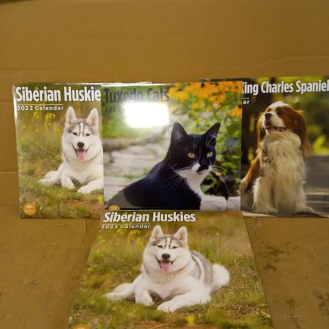 LOT OF 11 SEALED BRIGHT DAY COMPANY PET 2022 CALENDARS TO INCLUDE SIBERIAN HUSKIES, TUXEDO CATS, KING CHARLES SPANIELS