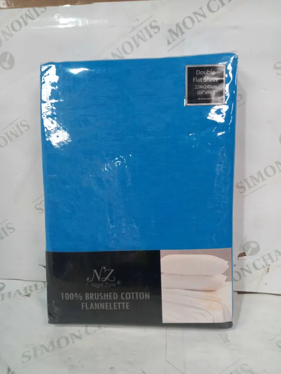 NIGHT ZONE 100% BRUSHED COTTON FLANNELETTE DOUBLE FLAT SHEET IN BLUE - DOUBLE (APPROX 224X245CM)