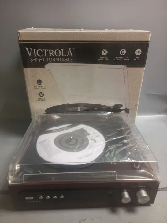 VICTROLA 3-IN-1 BLUETOOTH TURNTABLE IN WOOD BROWN