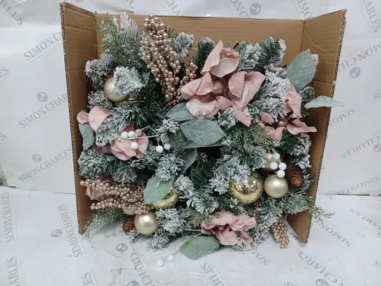 FROSTED ROSE PRE-LIT FESTIVE WREATH  RRP £42.99