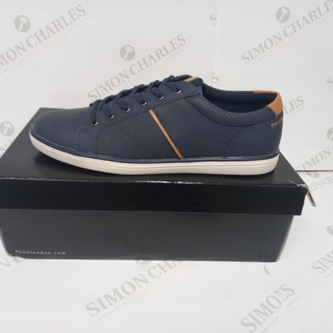BOXED PAIR OF DUNE LONDON SHOES IN NAVY/BROWN UK SIZE 9