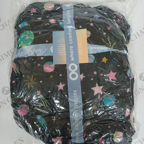 THE OODIE HOODED FLEECE LINED GALAXY BLANKET IN BLACK