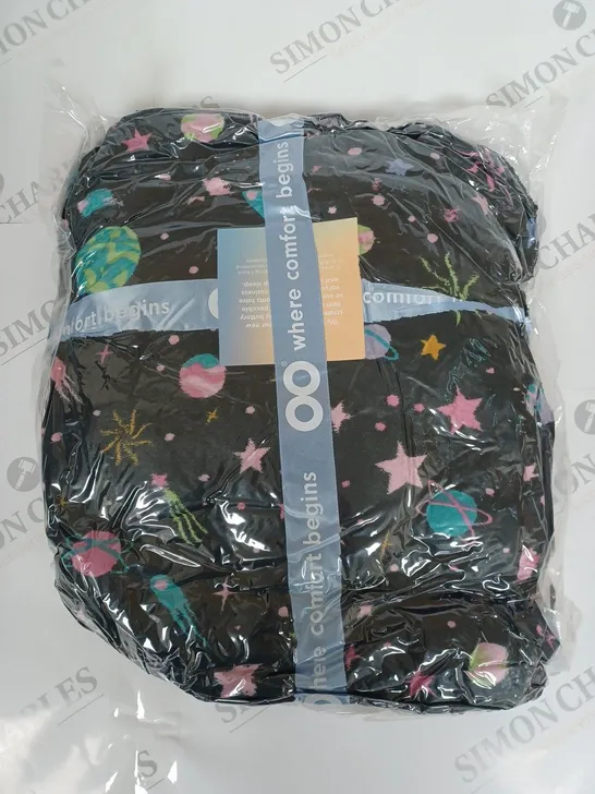 THE OODIE HOODED FLEECE LINED GALAXY BLANKET IN BLACK