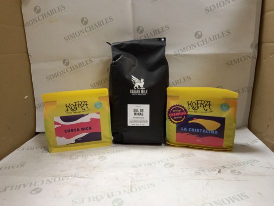 LOT OF 3 ASSORTED COFFEE PACKS TO INCLUDE SQUARE MILE & KOFRA