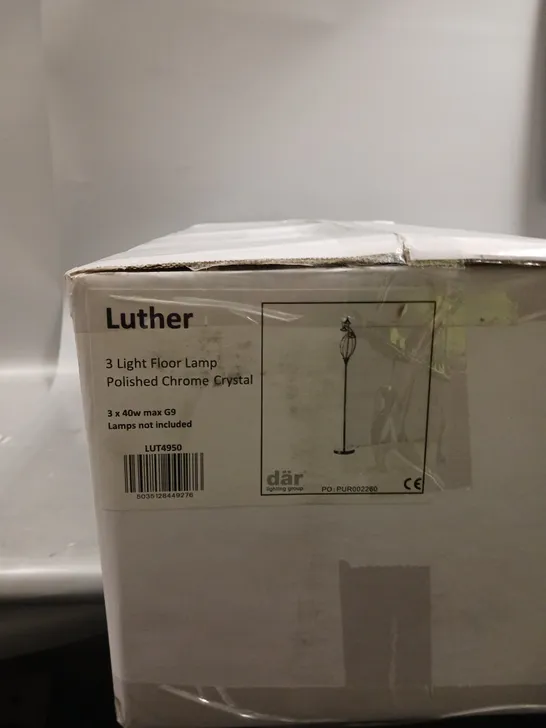 BOXED DAR LIGHTING LUTHER 3 LIGHT POLISHED CHROME FLOOR LIGHT 