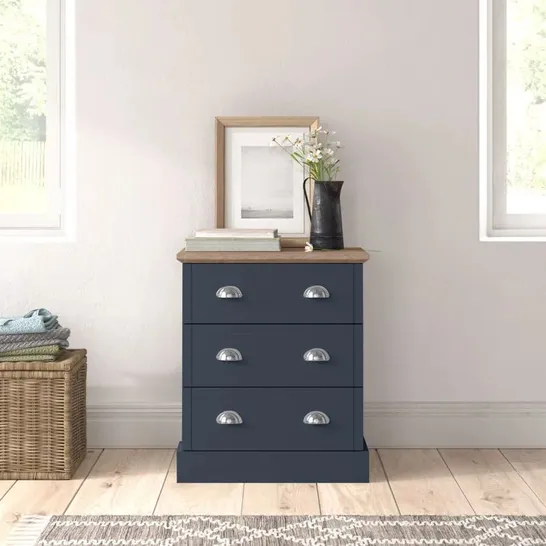 BOXED BRIELLE 3 DRAWER CHEST OF DRAWERS - SLATE BLUE (1 BOX)