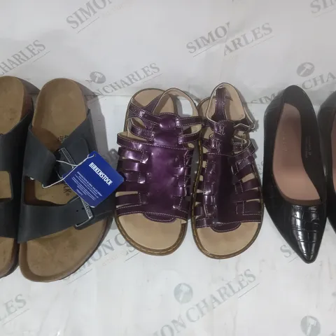 BOX OF APPROXIMATELY 15 ASSORTED PAIRS OF SHOES AND FOOTWEAR ITEMS IN VARIOUS STYLES AND SIZES TO INCLUDE NEW LOOK, DR MARTENS, BIRKENSTOCK, ETC