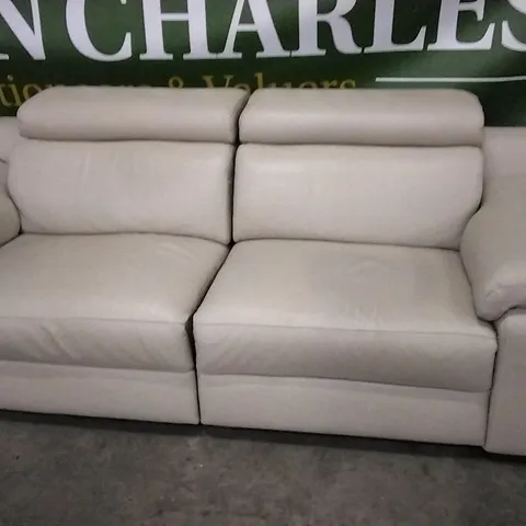 QUALITY ITALIAN DESIGNER RICCARDO DOUBLE POWER RECLINING THREE SEATER SOFA WITH ADJUSTABLE HEADRESTS CAPPUCHINO LEATHER