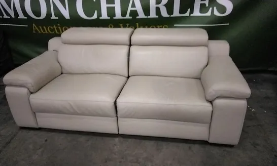 QUALITY ITALIAN DESIGNER RICCARDO DOUBLE POWER RECLINING THREE SEATER SOFA WITH ADJUSTABLE HEADRESTS CAPPUCHINO LEATHER