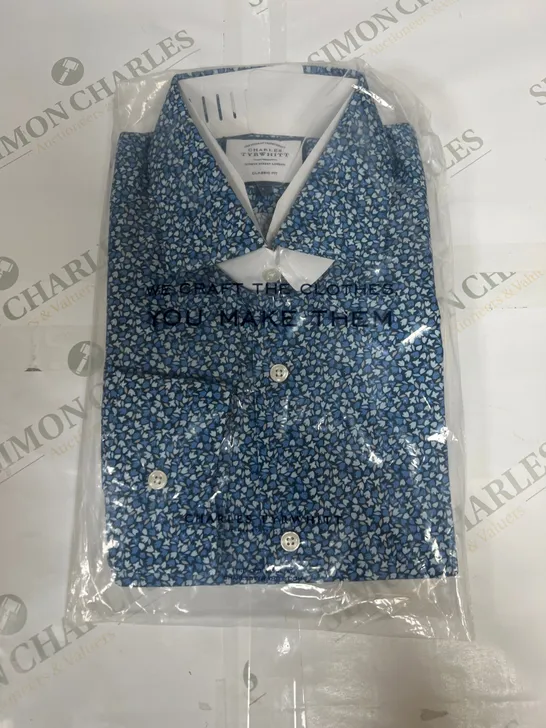 CHARLES TYRWHITT PETAL PRINT FABRIC SHIRT IN INDIGO SIZE L