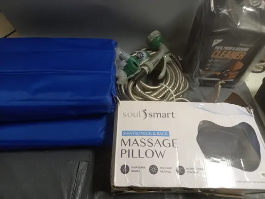 LOT OF 10 ASSORTED HOUSEHOLD ITEMS TO INCLUDE MASSAGE PILLOW, PATIO CLEANER AND MATTRESS COOLING MATS