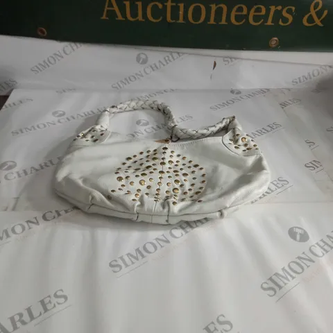 WHITE FAUX LEATHER STUDDED BAG