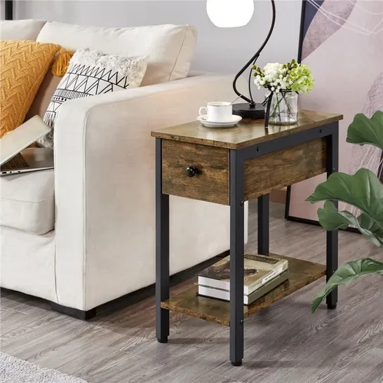 BOXED FEATHERSTONE NARROW 2 TIER SIDE TABLE WITH STORAGE 