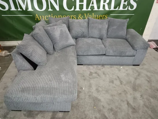 GREY JUMBO CORD CHAISE CORNER SOFA 