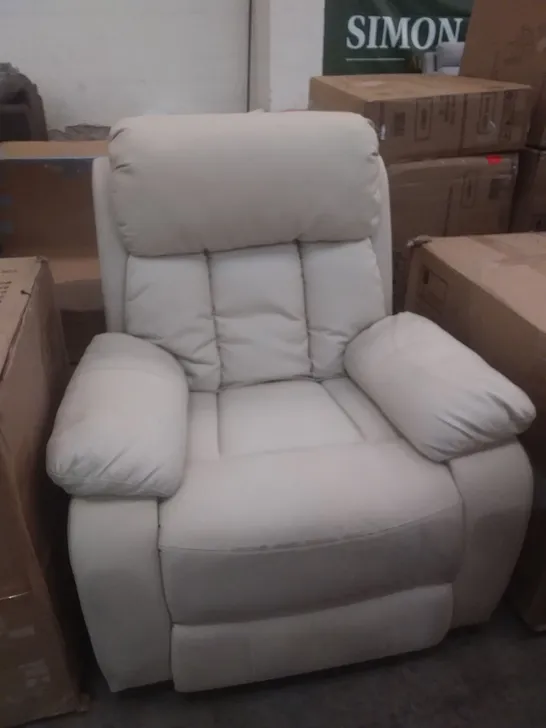 DESIGNER CREAM FAUX LEATHER POWER RECLINING ARMCHAIR