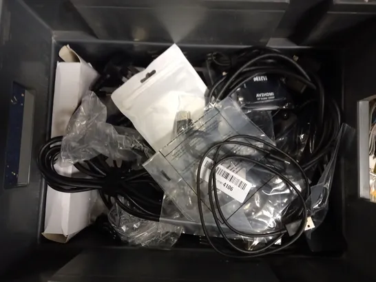 BOX OF APPROX 10 ITEMS TO INCLUDE ASSORTED CABLES AND REMOTES