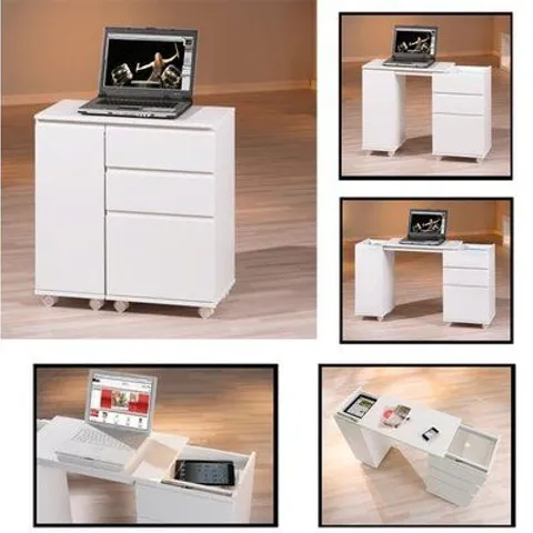 BRAND NEW & BOXED MAXIM EXTENDABLE LAPTOP OFFICE DESK IN WHITE WITH ROLLERS (1 BOX)