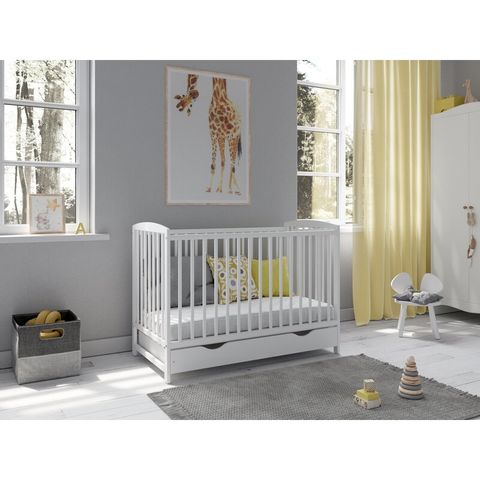 BOXED AMBERGEY COT WITH MATTRESS- WHITE