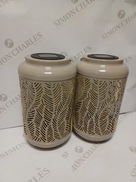 GARDEN REFLECTIONS SET OF 2 PATTERNED SOLAR LANTERNS, LEAF