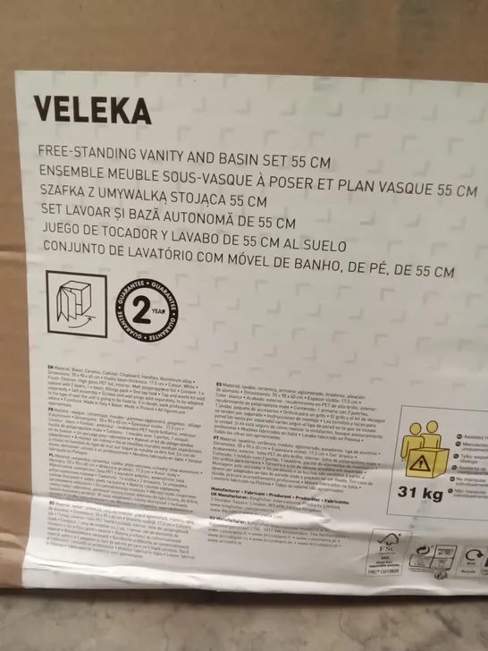 BOXED VELEEKA FREE STANDING VANITY AND BASIN SET 55CM - WHITE