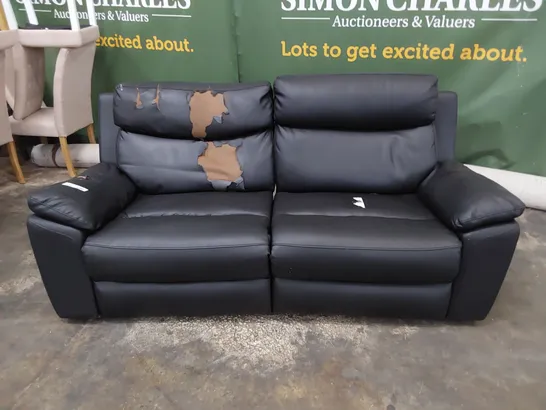 DESIGNER MANUAL RECLINING THREE SEATER SOFA BLACK FAUX LEATHER 