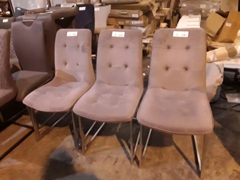 SET OF THREE DESIGNER GREY BUTTONED FABRIC SINGLE DINING CHAIRS