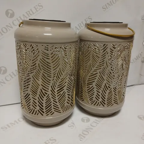 GARDEN REFLECTIONS SET OF 2 PATTERNED SOLAR LANTERNS, LEAF