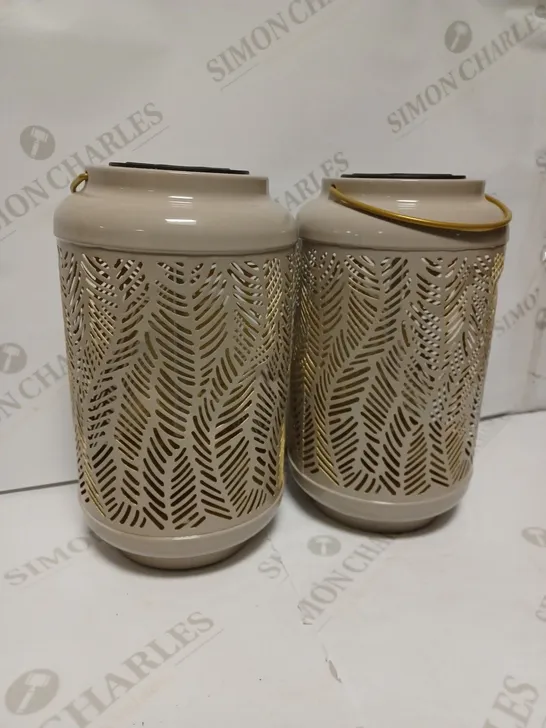 GARDEN REFLECTIONS SET OF 2 PATTERNED SOLAR LANTERNS, LEAF