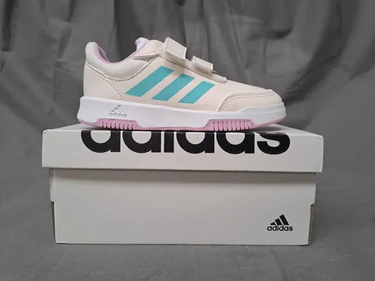 BOXED PAIR OF ADIDAS TENSAUR SPORT 2.0 KIDS SHOES IN CREAM/BLUE/PINK UK SIZE 9