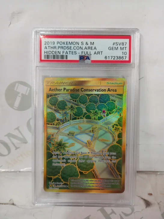 FRAMED AND GRADED COLLECTIBLE POKÉMON TRADING CARD - AETHER PARADISE CONSERVATION AREA (2019 POKÉMON S&M)