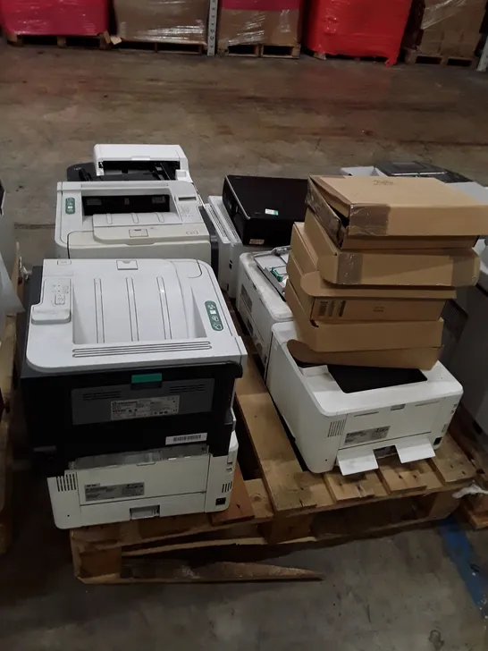 PALLET OF ASSORTED OFFICE EQUIPMENT INCLUDING PRINTERS, DESKTOP & KEYBOARDS 