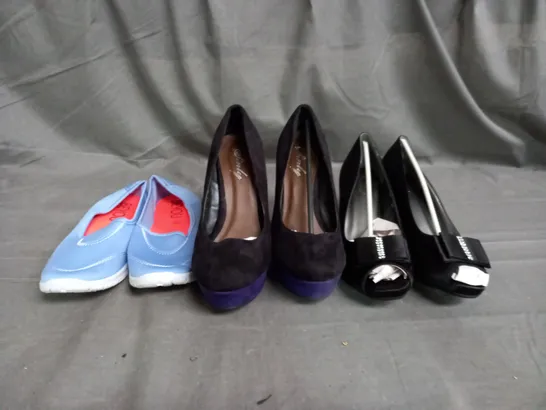 APPROXIMATELY 10 PAIRS OF ASSORTED WOMEN SHOES IN VARIOUS STYLES AND SIZES 