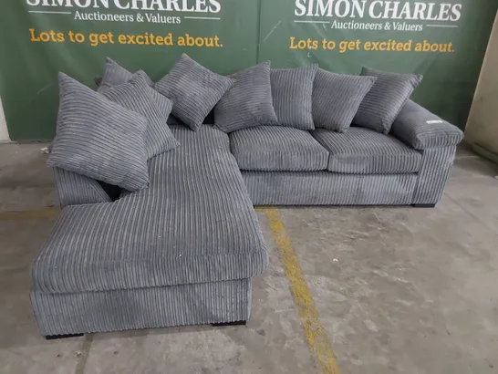 DESIGNER CHAISE SOFA WITH SCATTER CUSHIONS GREY JUMBO CHORD