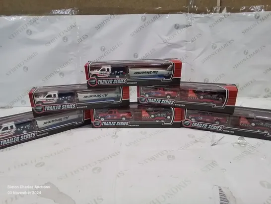 BOX CONTAINING 6 NEW BOXED AND SEALED TRAILER SERIES TOY CARS AND TRAILERS (COLOURS MAY VARY)