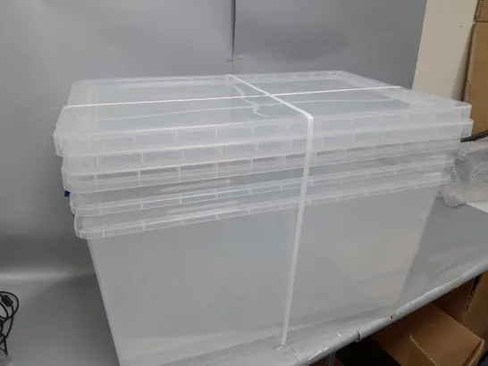 THREE 83L PLASTIC CRATES WITH LIDS