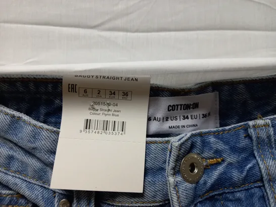 BOX OF APPROX 5 BRAND NEW COTTON:ON BAGGY STRAIGHT JEANS - FLYNN BLUE SIZE AUS 6