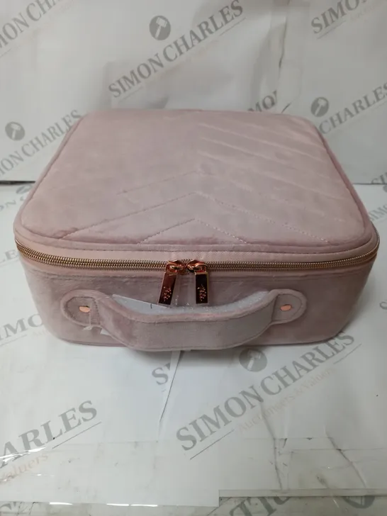 boxed pink vanity case with adjustable compartment's   