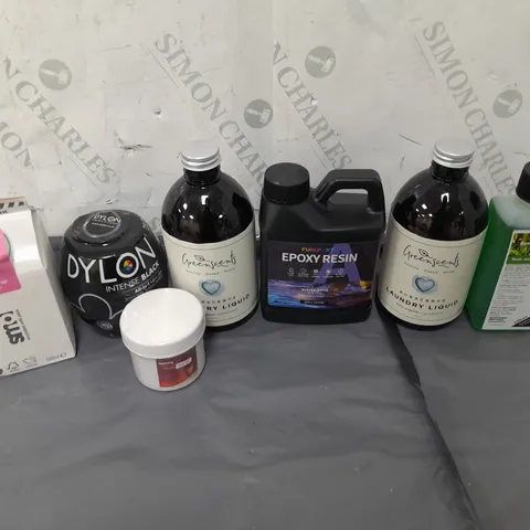 LOT OF APPROXIMATELY 15 ASSORTED LIQUIDS TO INCLUDE ROOT AND FOLIAR FEED, EPOXY RESIN AND LAUNDRY LIQUID - COLLECTION ONLY