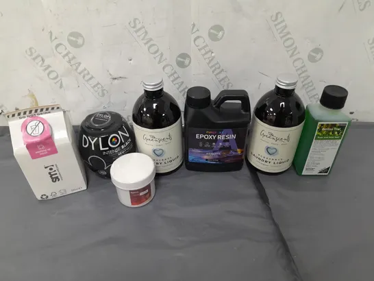 LOT OF APPROXIMATELY 15 ASSORTED LIQUIDS TO INCLUDE ROOT AND FOLIAR FEED, EPOXY RESIN AND LAUNDRY LIQUID - COLLECTION ONLY